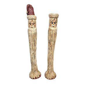 Wood World Folk Art Pencil Santa Pair Taper Candlestick Holder 1992 Resin 13"